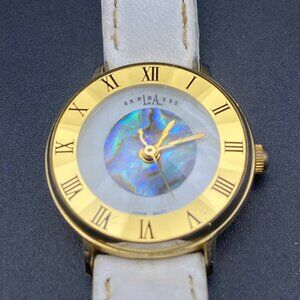 L.A. Express Womens Watch White Genuine Leather Band & Mother Of Pearl Dial